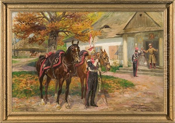 To The Quarters. Light-cavalrymen Oil Painting by Feliks Franic