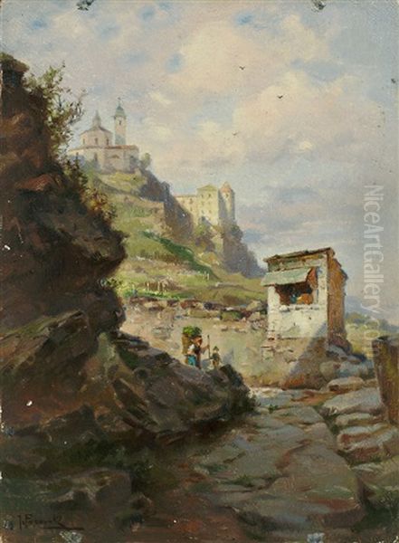 Marterl Auf Dem Wege Nach Kloster Saben Ob Klausen In Sudtirol Oil Painting by Josef Egon Frank