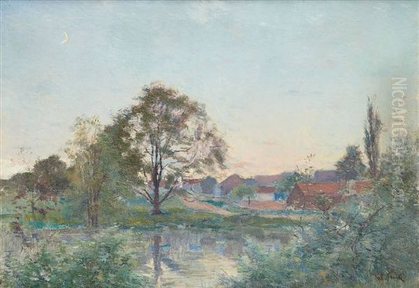 Lever De Lune Sur L'etang Oil Painting by Lucien Frank