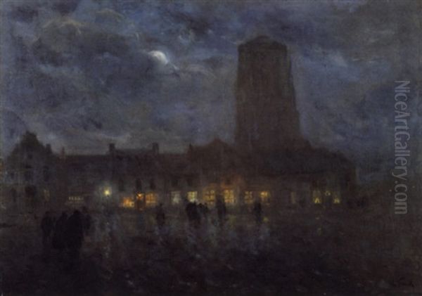 Soir D'hiver A Furnes Oil Painting by Lucien Frank