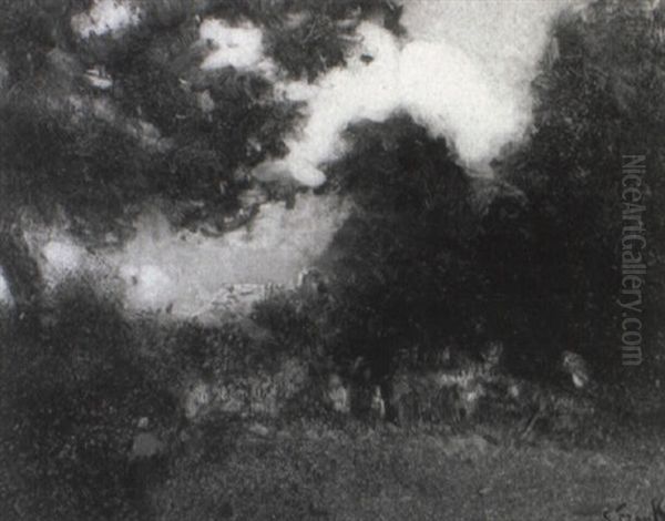 Paysage A Wezembeek Oil Painting by Lucien Frank