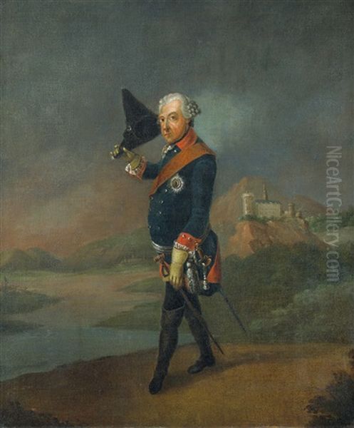 Friedrich Ii., Konig Von Preusen, In Ganzer Fig Oil Painting by Johann Heinrich Christian Franke