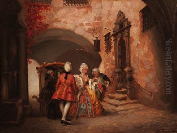 Galante Szene Vor Dem Rathaustor In Rothenburg Ob Der Tauber Oil Painting by Robert Frank-Krauss