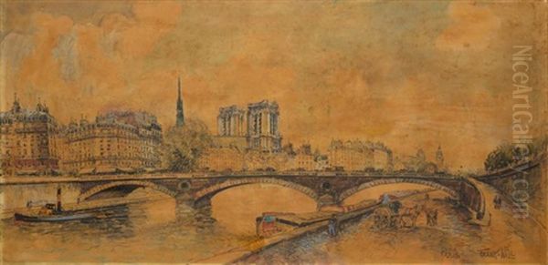 Vue De Paris, Le Pont Louis-philippe, L'ile Saint Louis Et Notre Dame Oil Painting by  Frank-Will