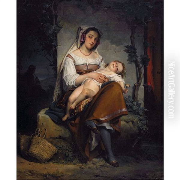 Junge Italienerin Mit Kind Oil Painting by Jean Augustin Franquelin