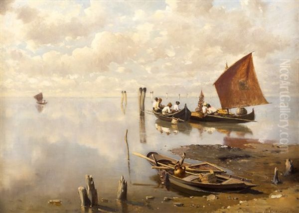 Rybari V Lagune Oil Painting by Lev Ruben Frantisek