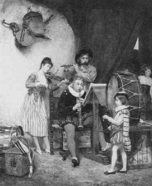 Les Musiciens Du Cirque Oil Painting by Jose Frappa