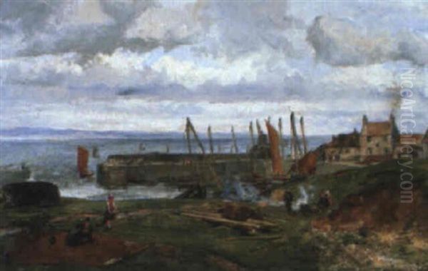 Cockenziee Harbour, East Lothian Oil Painting by Alexander Fraser the Younger