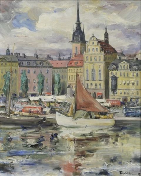Kornhamnstorg, Stockholm Oil Painting by Carl Einar (Figge) Fredriksson