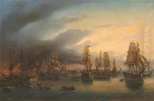 The Battle Of Trafalgar Oil Painting by Antoine Alexandre Auguste Fremy