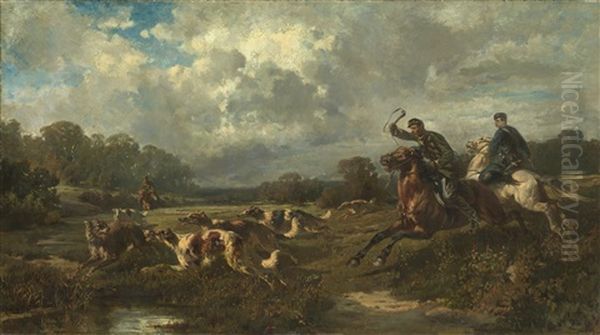 Grand Duke Vladimir Alexandrovich On A Wolf Hunt Oil Painting by Rudolf Feodorovich Frentz
