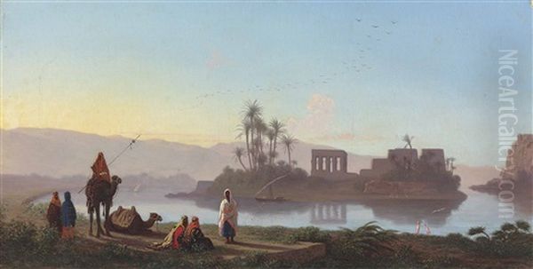 Vue De L'ile De Philae, Nubie Oil Painting by Charles Theodore Frere