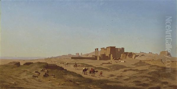 Camel Caravans In Thebes Oil Painting by Charles Theodore Frere