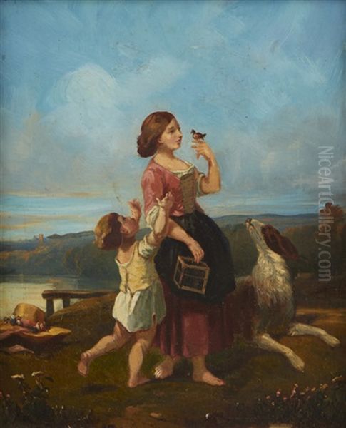 The Pet Bird Oil Painting by Charles Theodore Frere