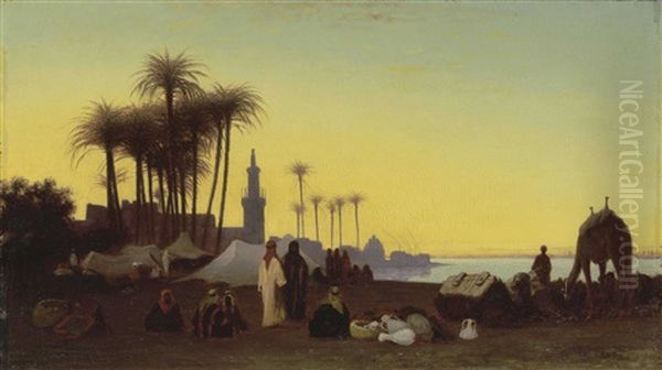 Crepuscule, Vue Prise A Djergeh Oil Painting by Charles Theodore Frere