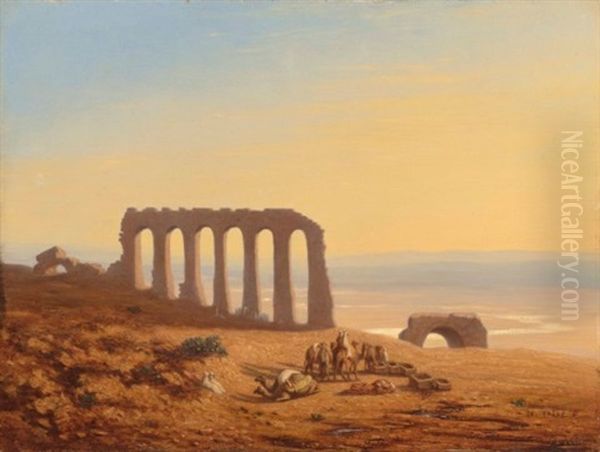 A Bedouin Encampment Surrounded By Ruins Oil Painting by Charles Theodore Frere