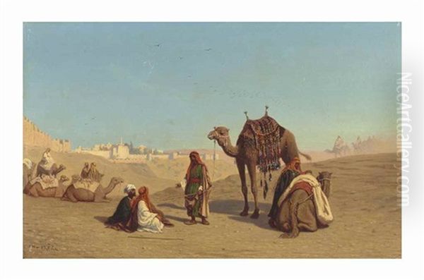 Outside The City Walls By The Jaffa Gate, Jerusalem Oil Painting by Charles Theodore Frere