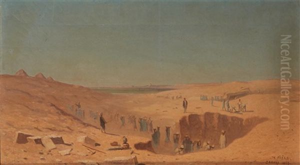Fouilles A Zakara Oil Painting by Charles Theodore Frere