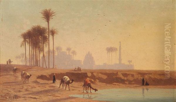 Caravane A L'oasis Oil Painting by Charles Theodore Frere