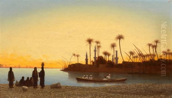 Coucher De Soleil Au Bord Du Nil Oil Painting by Charles Theodore Frere