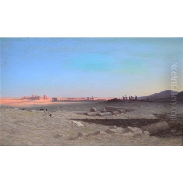 Ruines De Palmyre Au Soleil Couchant Oil Painting by Charles Theodore Frere