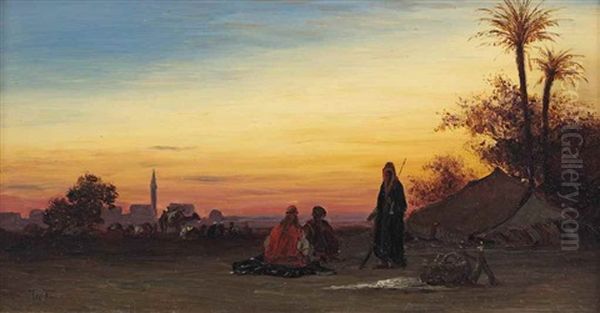 The Nomads' Encampment At Sunset Oil Painting by Charles Theodore Frere