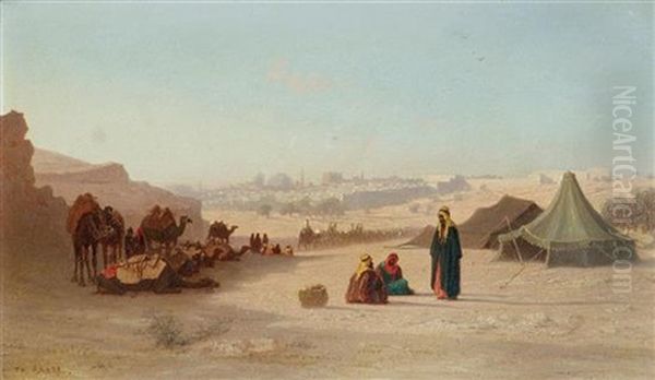 View Of Jerusalem From The North, Facing Damascus Gate Oil Painting by Charles Theodore Frere