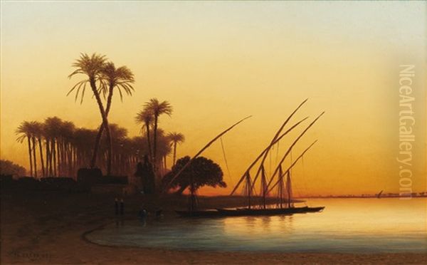 Bords Du Nil Au Crepuscule Oil Painting by Charles Theodore Frere
