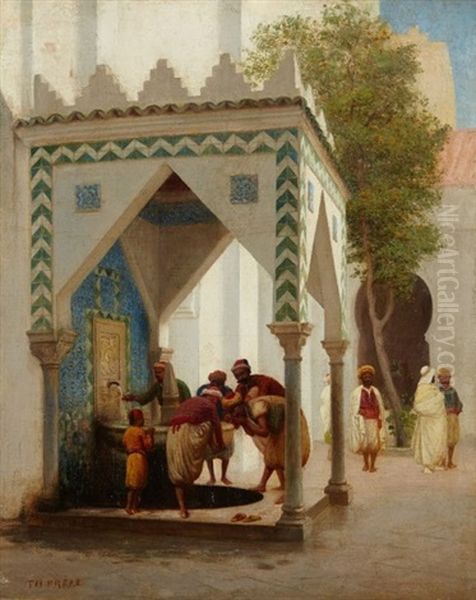Dans La Cour D'une Mosquee A Alger Oil Painting by Charles Theodore Frere