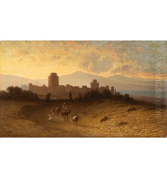 <vue Du Chateau Des Sept Tours A Constantinople> Oil Painting by Charles Theodore Frere
