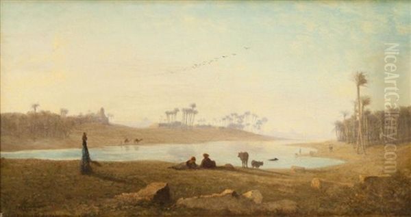 Sur Les Bords Du Nil, Memphis Oil Painting by Charles Theodore Frere