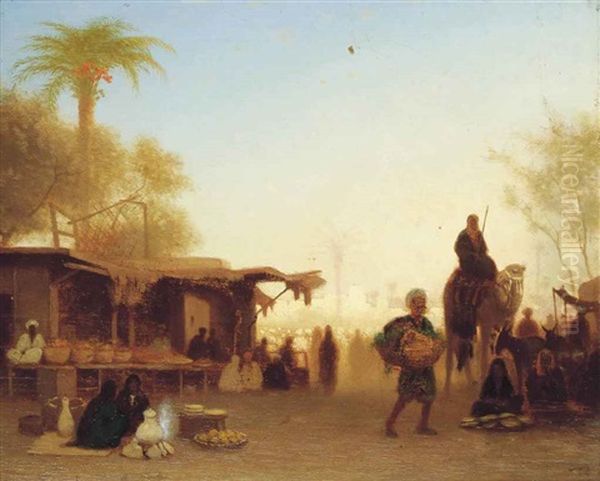 A Cairo Bazaar At Dusk Oil Painting by Charles Theodore Frere