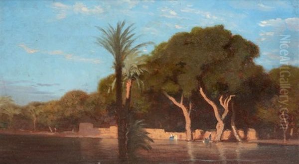 Inondation Du Nil A Choubrah (le Caire) Oil Painting by Charles Theodore Frere
