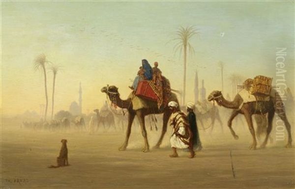 Beduinen In Der Wuste Mit Kamel Oil Painting by Charles Theodore Frere