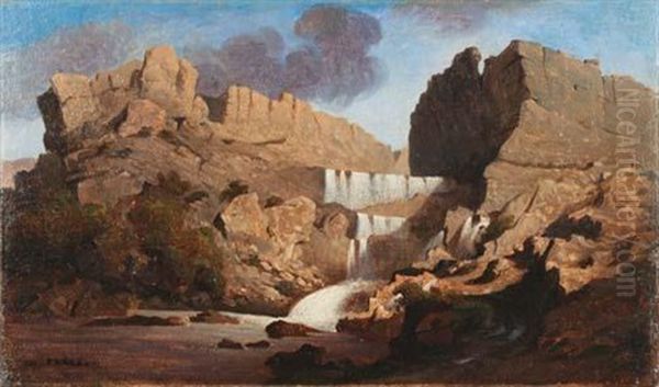 Les Chutes De Rummel, Constantine Oil Painting by Charles Theodore Frere