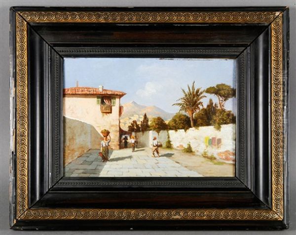 North African Village Scene Oil Painting by Charles Theodore Frere
