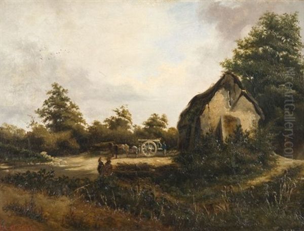 Sous-bois A La Charrette Oil Painting by Charles Theodore Frere