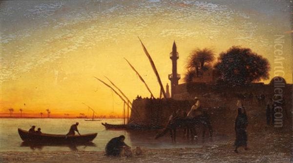 Vue Prise A Beni-souef (haute Egypte) Oil Painting by Charles Theodore Frere