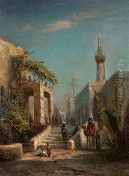 Maisons Et Mosquee Au Caire Oil Painting by Charles Theodore Frere
