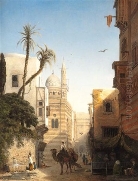Caravaniers Dans Les Rues Du Caire Oil Painting by Charles Theodore Frere