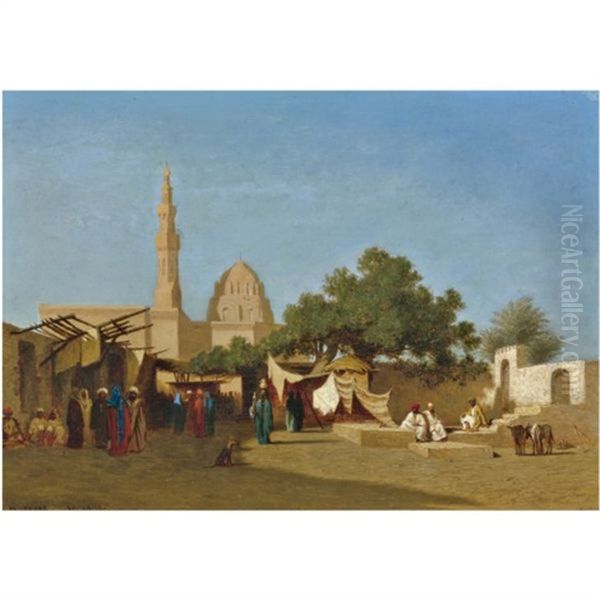 La Mosquee Du Sultan Hassan, Caire Oil Painting by Charles Theodore Frere