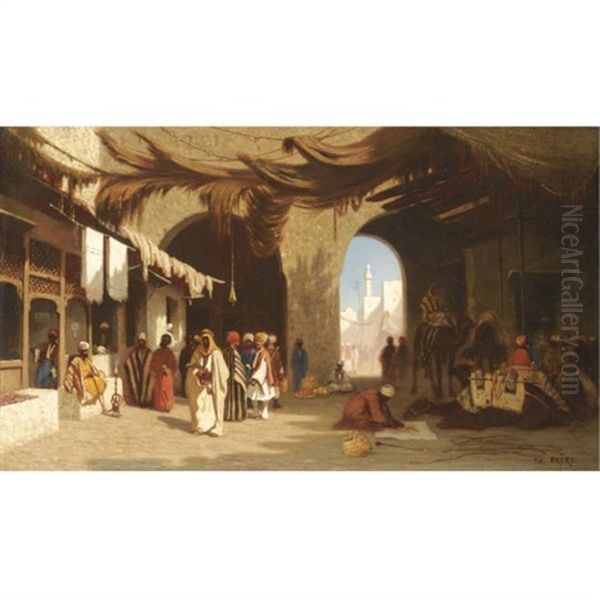 A Bazaar In Beirut Oil Painting by Charles Theodore Frere