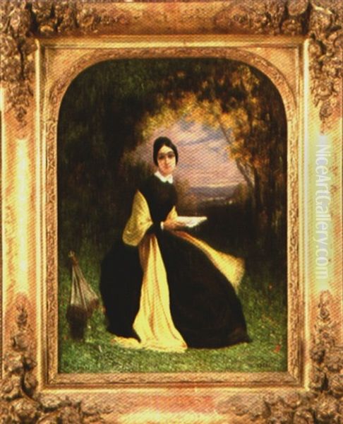 Portrait (marie-felicita Garcia Dite La Malibran?) Oil Painting by Charles Theodore Frere