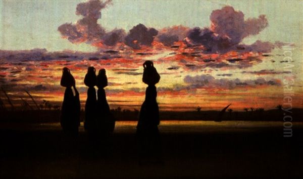 Soleil Couchant, Bord Du Nil Oil Painting by Charles Theodore Frere