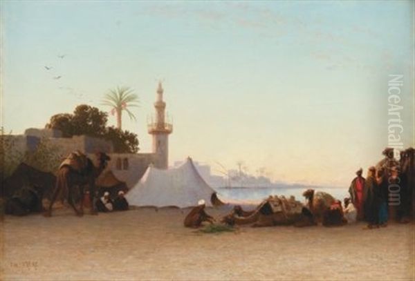 Halte A Gyzeh, Haute Egypte Oil Painting by Charles Theodore Frere