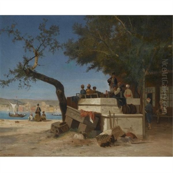 An Eastern Cafe Oil Painting by Charles Theodore Frere