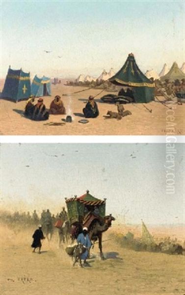 The Caravan (+ An Arab Encampment; Pair) Oil Painting by Charles Theodore Frere