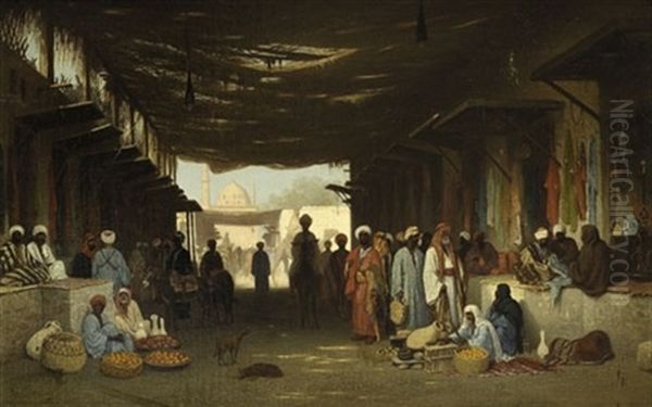 A North African Market Oil Painting by Charles Theodore Frere