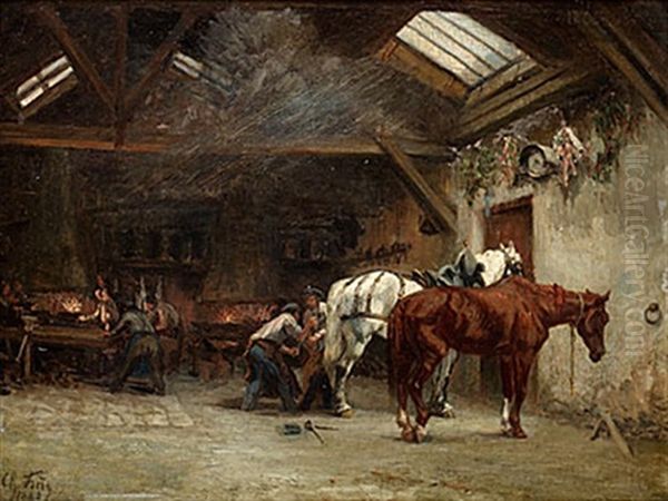 Hos Hovslagaren Oil Painting by Charles Theodore Frere