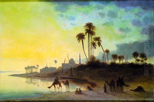 Chameliers Au Bord Du Nil Oil Painting by Charles Theodore Frere